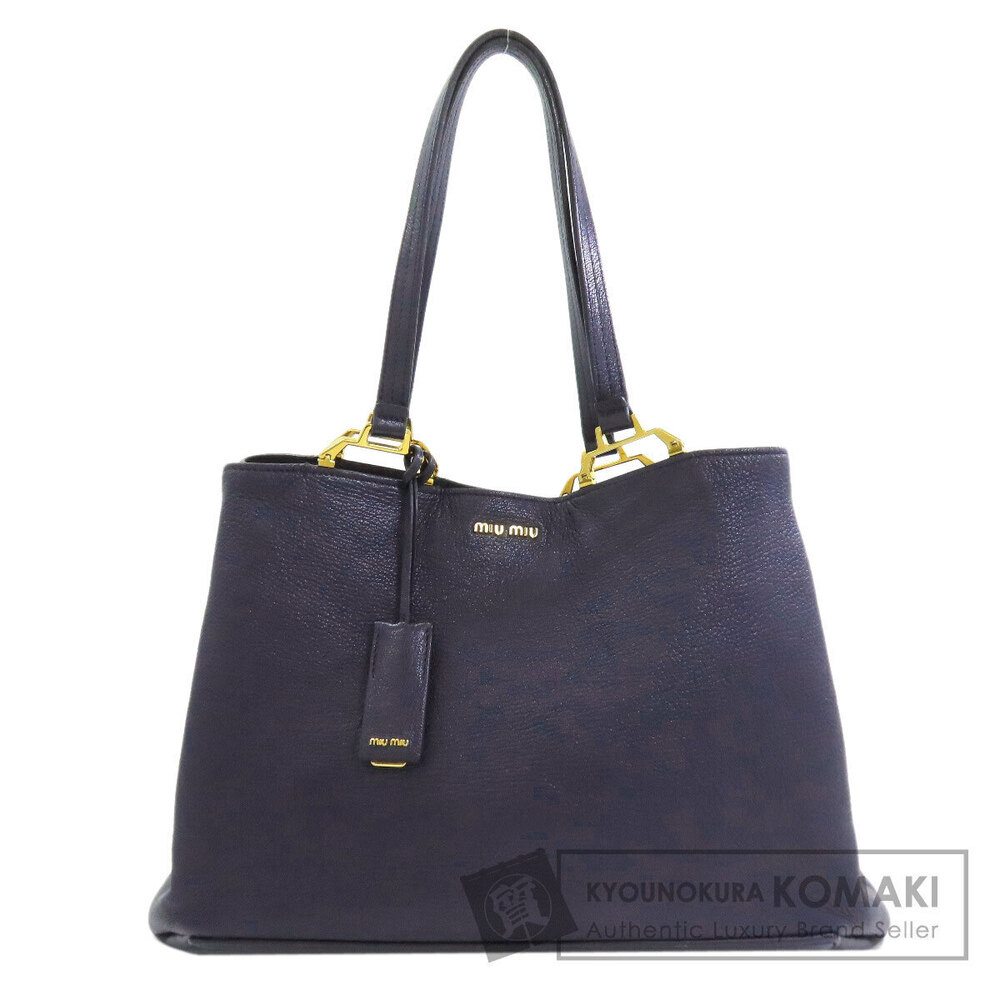 Miu Miu Tote Bag Leather Pebbled Navy Blue
